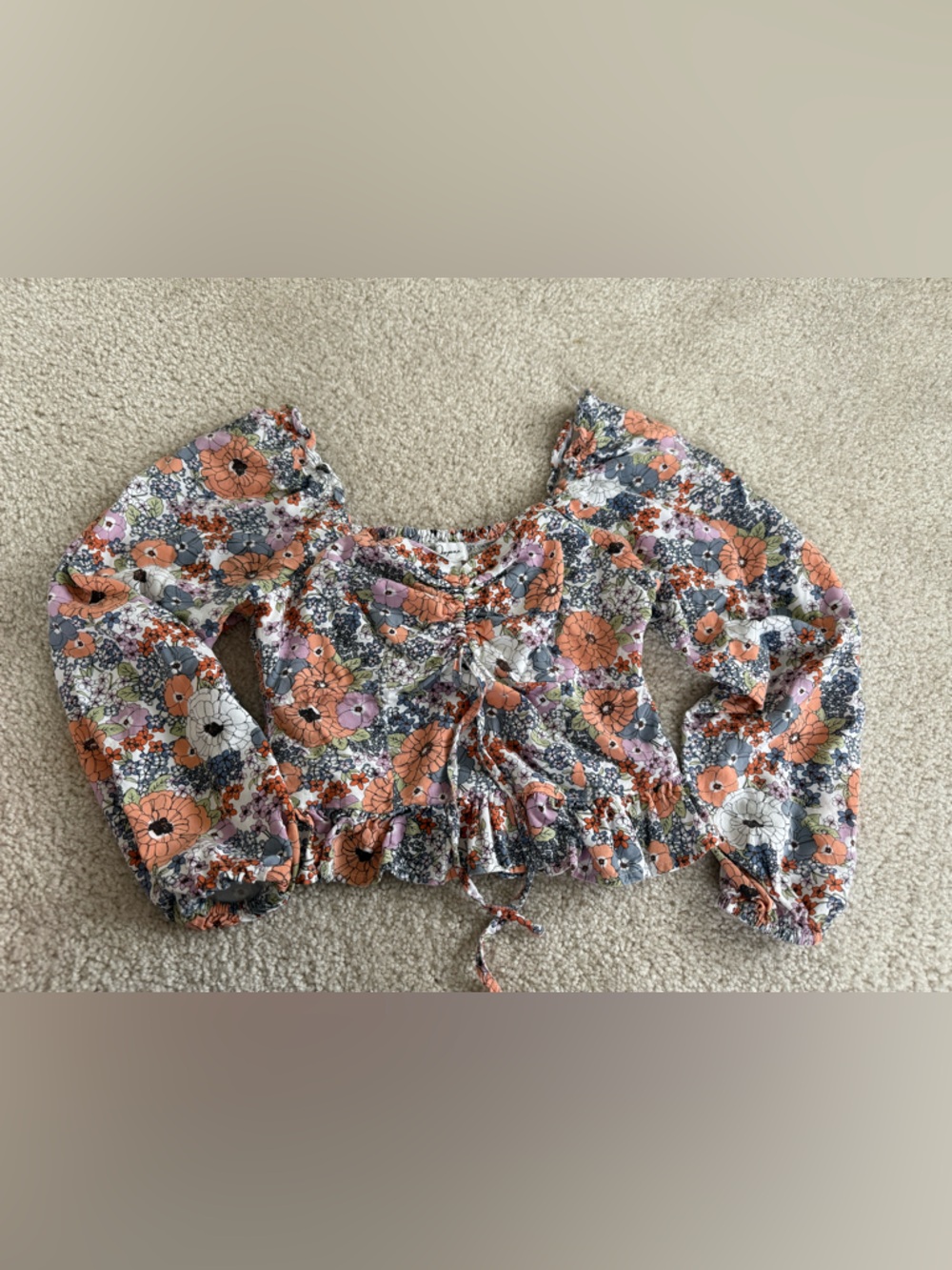 Japna White Floral Smocked Off-Shoulder Top with Peach & Lavender Accents